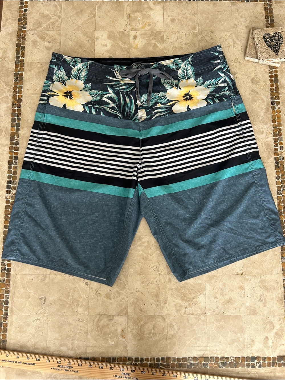 Palmwave Tri-Band Steel microfiber boardshorts/ Swim Shorts (Teal) Men’s Size 38